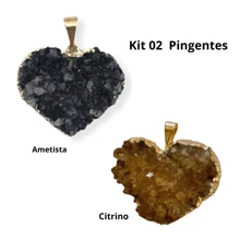 Lerato Afro Kit 2 Pcs  Pingente Ametista + Citrino,  Mulher Estilo Elegante, Aniversário Casamento , Envio Nacional