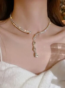 1pc Luxury  Water Drop Choker Necklace, Versatile For Formal Occasions - Silver - View 8