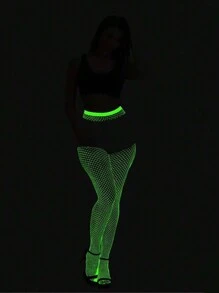 1pc Glow In The Dark Sexy Fishnet Stockings, Suitable For Bars, KTV White Stockings Fluorescent Sexy Stockings, Bar Flirty Leggings Neon Glow Party Outfit Halloween