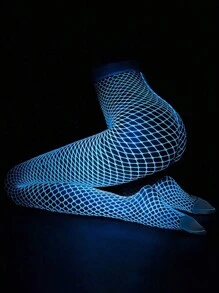 1pc Glow In The Dark Sexy Fishnet Stockings, Suitable For Bars, KTV White Stockings Fluorescent Sexy Stockings, Bar Flirty Leggings Neon Glow Party Outfit Halloween