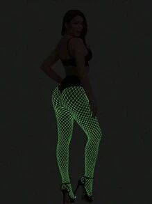 1pc Glow In The Dark Sexy Fishnet Stockings, Suitable For Bars, KTV White Stockings Fluorescent Sexy Stockings, Bar Flirty Leggings Neon Glow Party Outfit Halloween