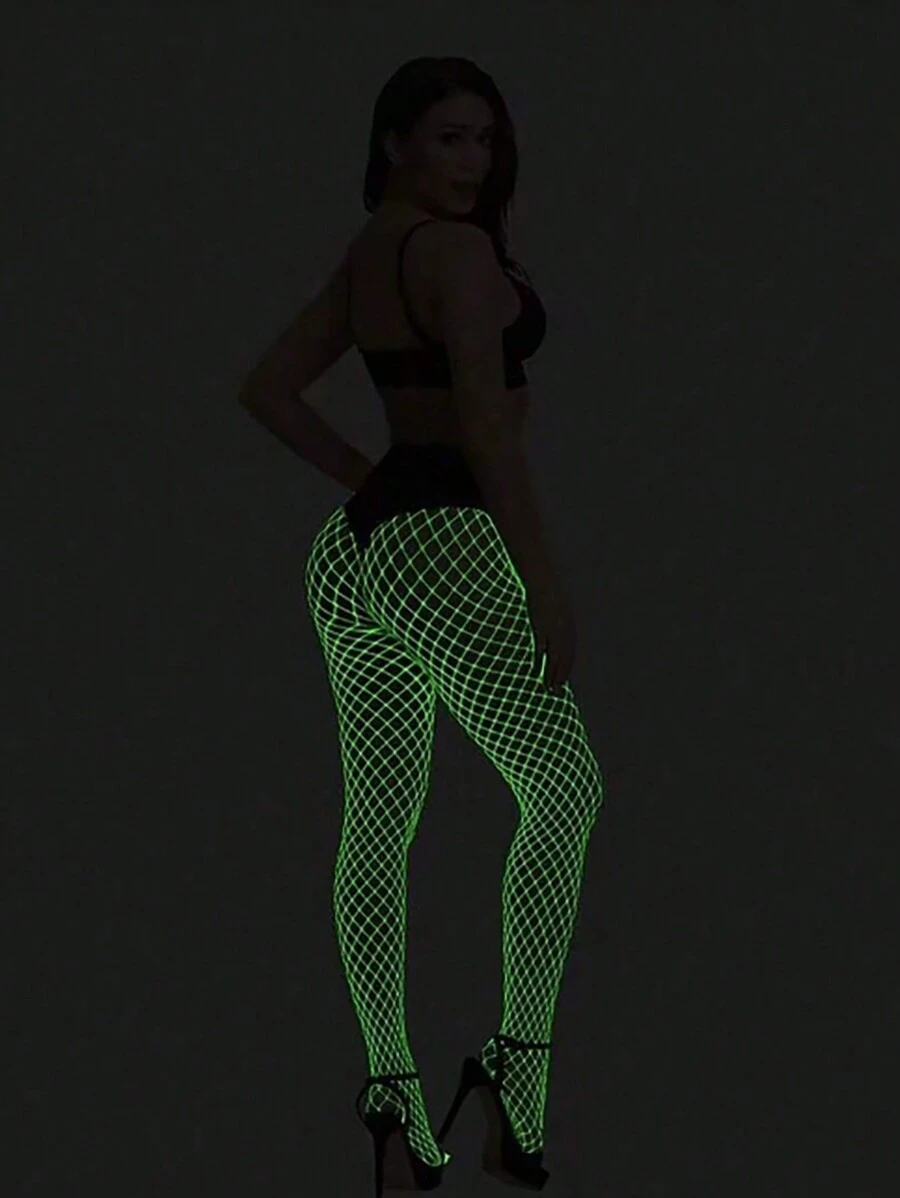 1pc Glow In The Dark Sexy Fishnet Stockings, Suitable For Bars, KTV White Stockings Fluorescent Sexy Stockings, Bar Flirty Leggings Neon Glow Party Outfit Halloween