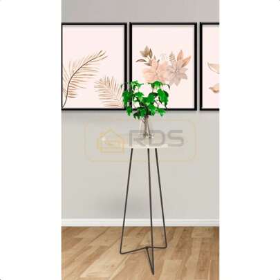 Mesa de Apoio Individual Redonda Sala Pés de Aço Preto Tampo Bege