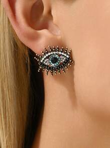 2pcs Fashionable Classic Gothic Devil Eye Jewelry Antique Plated Color Full-Drilled Inlay Alloy Women Stud Earrings Suitable For Women Daily, Party And Dance Outfit Accessories - Multicolor - View 2