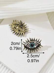 2pcs Fashionable Classic Gothic Devil Eye Jewelry Antique Plated Color Full-Drilled Inlay Alloy Women Stud Earrings Suitable For Women Daily, Party And Dance Outfit Accessories - Multicolor - View 5