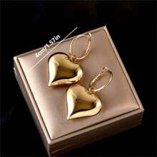 1Pc Golden Glossy Heart Design Dangle Earrings Simple Elegant Style Stainless Steel Jewelry Valentine's Day Gift Valentines,Mom,Mother,Mother's Day,Gift