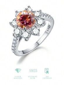 ESBERRY 1Pc 1ct Rose Red Moissanite Engagement Ring Wedding Band For Women S925 Sterling Silver Promise Ring Eternity Ring Anniversary Ring Valentine's Day Luxury Ladies Jewelry Gifts Rhinestone Bridal Jewelry Diamond Ring - Hot Pink - View 5