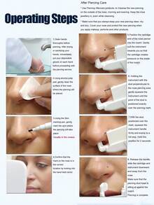 1入組彩色寶石防脫落安全無菌穿刺單一使用裝置，適用於穿刺槍散裝套件的鼻孔穿刺用彎鼻針 - 白色 - 查看 6