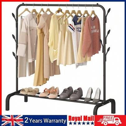 OYAJIA Clothing Garment Rack, 110 CM Metal Clothes Rail With Bottom Rack And Hanger Hook For Coats, Skirts, Shirts, Sweaters, Black