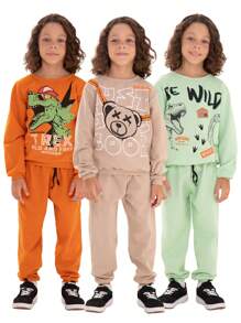 Kit 4 Peças Moletom Infantil Menino Inverno - 2 Casacos + 2 Calças - Tamanho 1 ao 10