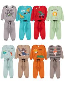 Kit 4 Peças Moletom Infantil Menino Inverno - 2 Casacos + 2 Calças - Tamanho 1 ao 10