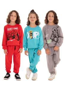 Kit 4 Peças Moletom Infantil Menino Inverno - 2 Casacos + 2 Calças - Tamanho 1 ao 10