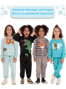 Kit 4 Peças Moletom Infantil Menino Inverno - 2 Casacos + 2 Calças - Tamanho 1 ao 10