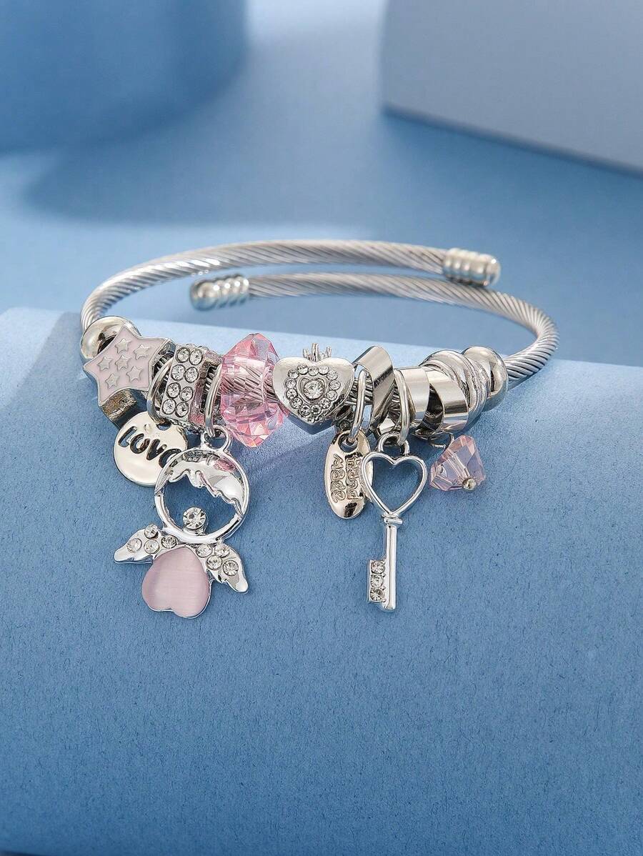 1 件可爱粉色天使串珠流苏手链，适合日常佩戴和节日礼物 - 天使手鐲 - 查看 1