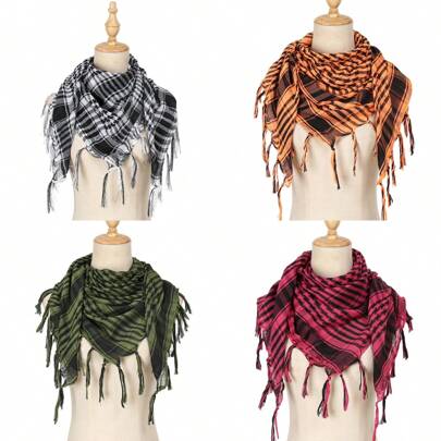 1 件装复古沙漠围巾条纹流苏方形围巾颈部防晒披肩阿拉伯围巾户外无弹性男女通用围巾冬季秋季