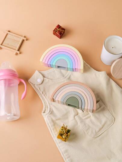7Pcs/Set Silicone Rainbow Stacking Toy, Color Sorting Stacking Game Rainbow Stacker Shape Matching Learning Montessori Toys For Baby Early Development Toy Gifts