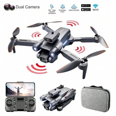 CASRRA Drone com Câmera S1S Drone Controlado por Controle Remoto, Motor Sem Escovas, Desvio de Obstáculos de 360°, WIFI, Filmagem de Lente Dupla, Fotografia Aérea Profissional para Uso Externo, Quadricóptero Dobrável, Helicóptero, Brinquedo, Presente de Aniversário, Câmera Digital