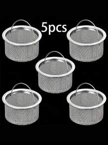 5pcs Stainless Steel Kitchen Sink Filter, Sink Drain Filter Kitchen Items Kitchen Accessories Kitchen Tools - Silver - View 3