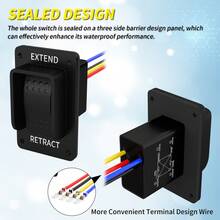 1pc Reverse Polarity Switch 12V Waterproof Momentary 3 Position (ON)-Off-(ON) Rocker Switch Marine RV Power Stabilizer Jack Switch 20A DPDT With Pre-Wired For Boat Auto UTV Travel Trailer - Black - View 3