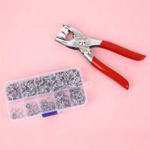 kit de Alicate Aplicador Para Botao De Metal De Pressao Roupa Bebe C/ 150 unidades 9,5 mm botões de roupas - Vermelho - Visão 2