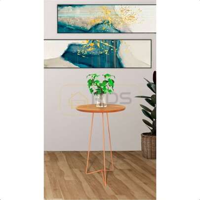 Mesa de Apoio Individual Redonda Sala Pés de Aço Cobre Tampo Freijó