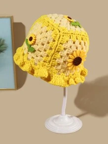 One Fashionable Crochet Hat With 3D Sunflower Flower Embellishment