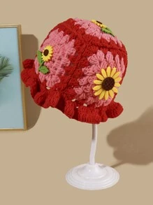 One Fashionable Crochet Hat With 3D Sunflower Flower Embellishment