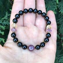 Pulsera negra de protección empática de 1 pieza con citrino artificial, amatista para hombres y mujeres para equilibrio emocional y alivio de estrés - regalo de joyería - Pulsera - Ver 3