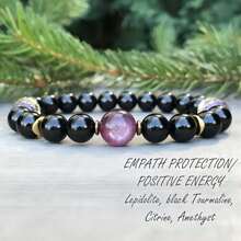 Pulsera negra de protección empática de 1 pieza con citrino artificial, amatista para hombres y mujeres para equilibrio emocional y alivio de estrés - regalo de joyería - Pulsera - Ver 1