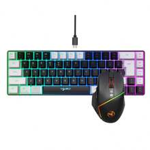 HXSJ Keyboard And Mouse Combo Set, 68-Key RGB Wired Keyboard, USB Plug-And-Play Mouse, Suitable For Home, Office, And Gaming - Black and White - View 1