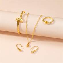 Elegant Teardrop 5 Pieces Jewelry Set - Necklace, Bracelet, Earrings, And Ring In Alloy - Multifunctional And Adjustable For Daily Fashion Or Party Outfits