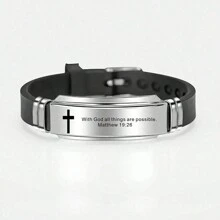 suteyi Cross Jesus Scripture Quote Bracelet Christian Bible Verse Stainless Steel Bracelets Silicone Wristband - Black and White - View 15