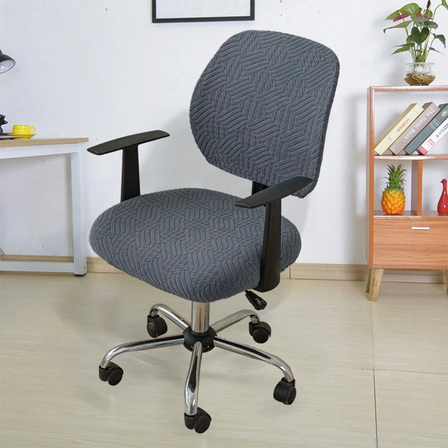 Bọc Ghế Văn Phòng, Bọc Toàn Bộ, Co Giãn, Tất Cả Các Mùa, Đa Năng, Bọc Ghế Máy Tính Một Mảnh - Chẻ liễu nụ-Xám đậm - Xem 1
