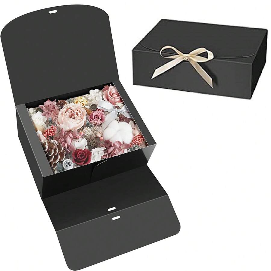 1个/5个带盖礼品盒，10x8x3.5英寸黑色丝带礼品盒，伴娘求婚盒，牛皮纸礼品盒，适用于婚礼、包装、礼物、生日、纸杯蛋糕盒、手工。礼品包装、单身派对、婚礼、单身女郎、新娘、派对装饰、生日、伴娘求婚礼物、婚礼装饰、新娘送礼会、返校情人节
