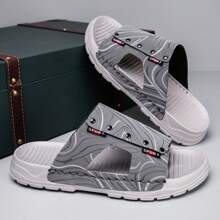 男士夏季時尚拖鞋，防滑厚底，適用於室內外 - 灰色 - 查看 3