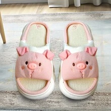 Zapatillas Pantuflas cerdito cochinito Sandalia interiores Mujer infantil niño y niña - Blanco y Rosa - Ver 3