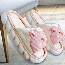 Zapatillas Pantuflas cerdito cochinito Sandalia interiores Mujer infantil niño y niña - Blanco y Rosa - Ver 4