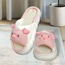 Zapatillas Pantuflas cerdito cochinito Sandalia interiores Mujer infantil niño y niña - Blanco y Rosa - Ver 2