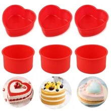 6 piezas Moldes para pasteles clásicos redondos y con forma de corazón de 4 pulgadas, moldes de silicona roja para hornear, bandeja para hornear con forma de corazón antiadherente, moldes para pasteles caseros reutilizables, para fiestas del Día de San Valentín, decoración del hogar, regalos para el hogar - Rojo - Ver 1