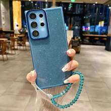 時尚磨砂漸變手機保護殼，內置鏡頭膜，適用於Samsung Galaxy S24 S24plus S24Ultra S23 S22 S21、iPhone 15Promax 14Proamx，帶手環 - 黑色 - 查看 3