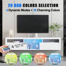 JOYSOURCE LED Floating TV Stand High Glossy For 55 Inch TV Modern Wood Entertainment Center Wall Mounted TV Stand Floating TV Shelf Media TV Console For Living Room Bedroom, Two Way To Use