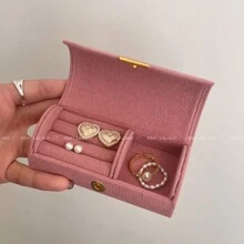 [1 peça] Caixa de Armazenamento de Joias de Veludo Mini para Anéis, Brincos, Colares, Estojo de Viagem Portátil para Joias, De Volta às Aulas