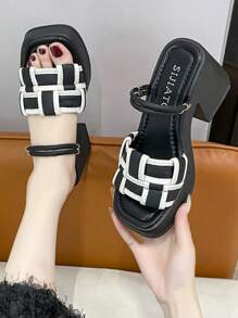 Quadratische Zehenkappe Plateau High Heel Sandalen für Frauen, modisch-lässiger Kleidungsstil, Strand & Party, Neuerscheinung 2025