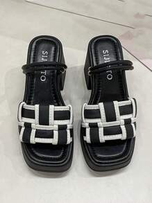 Quadratische Zehenkappe Plateau High Heel Sandalen für Frauen, modisch-lässiger Kleidungsstil, Strand & Party, Neuerscheinung 2025