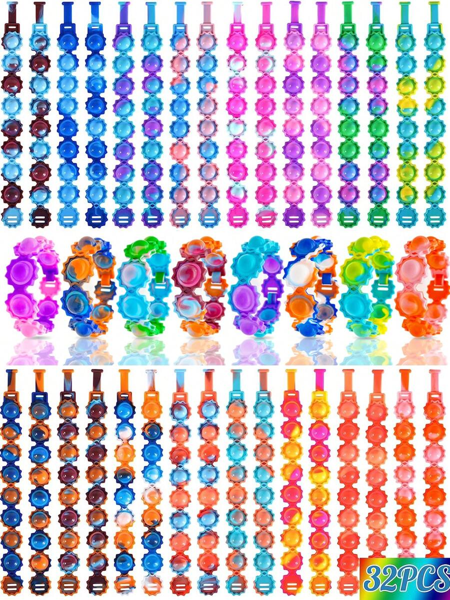 Pop Fidget Toys Bulk Its Party Favors 32 PCS Pop Fidget Bracelets It