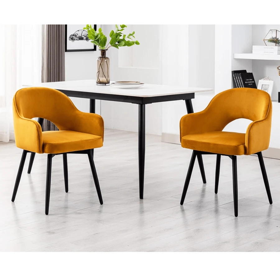 2PCS Wahson Velvet Dining Chair Kitchen Chair With Metal Legs, Living Room Chair For Bedroom/Restaurant - Yellow - View 1