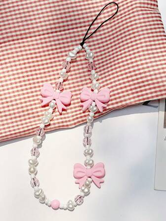 1pc Faux Pearl Pink Butterfly Cute Phone Lanyard Gifts For Mother, Family, Friends, Birthday, Holiday Phone Charm, Phone Chain