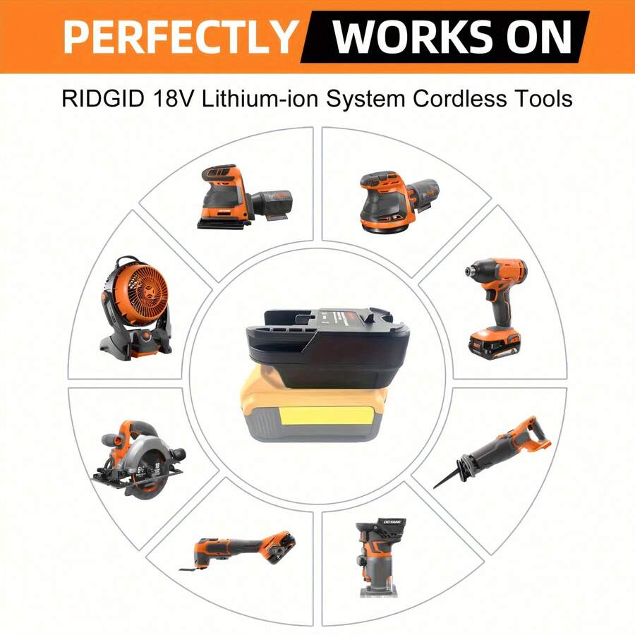 DM18AR Battery Adapter Fits Ridgid AEG 18V Cordless Tool, Convert Dewalt 18V/20V Max XR Li-Ion Battery Or Milwaukee M18 18V Li-Ion Battery To Ridgid 18V Li-Ion Battery- Adapter Only - Black - View 1