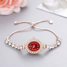 2023新款休閒時尚女士手鍊手錶，可愛的圓形小錶盤，鑲有水晶的手錶帶，女士手環手錶，合金石英手錶，禮物 - 玫瑰金 - 查看 13