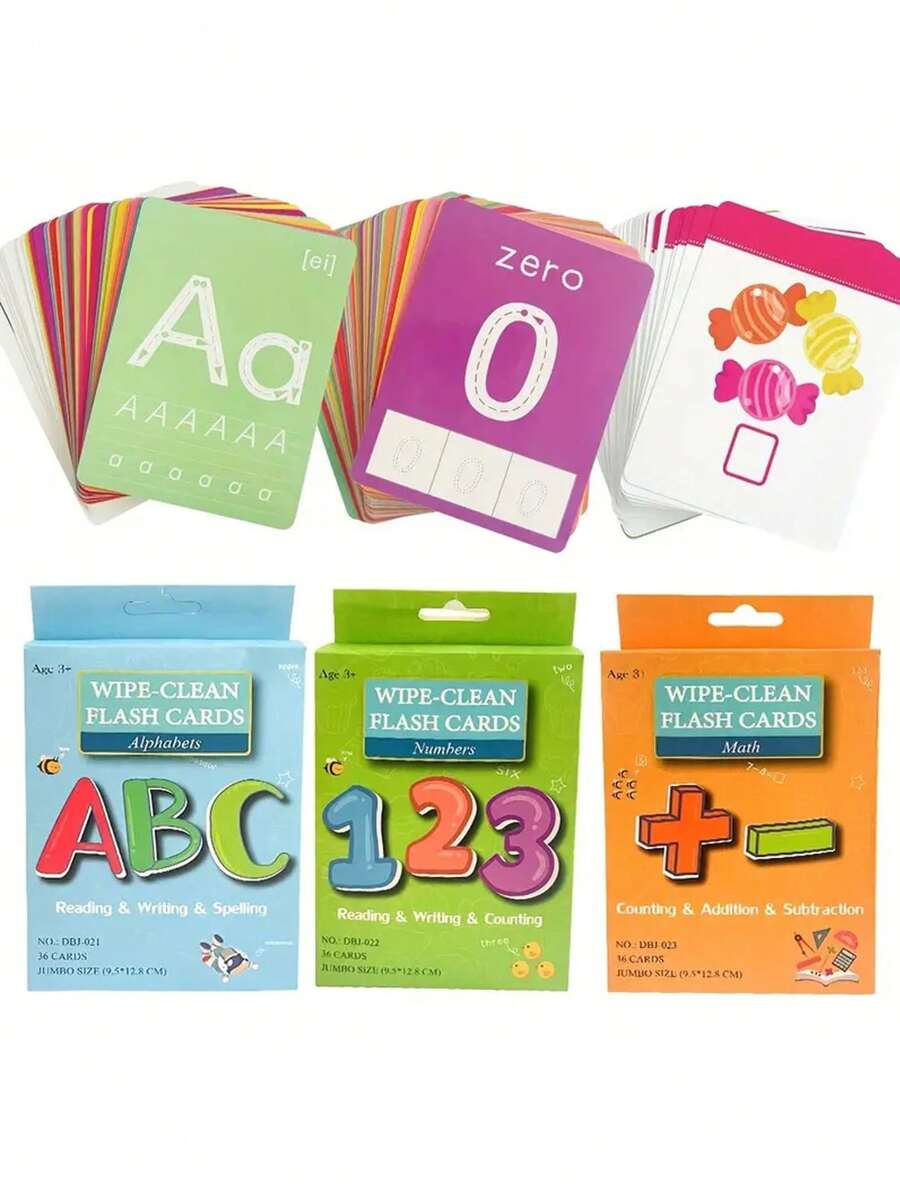 Set Of 36 Flashcards + 1 Erasable Pen For Children's Digit Recognition, Math Learning, Montessori Alphabet Teaching Cards, Erasable Flash Cards - Multicolor - View 1